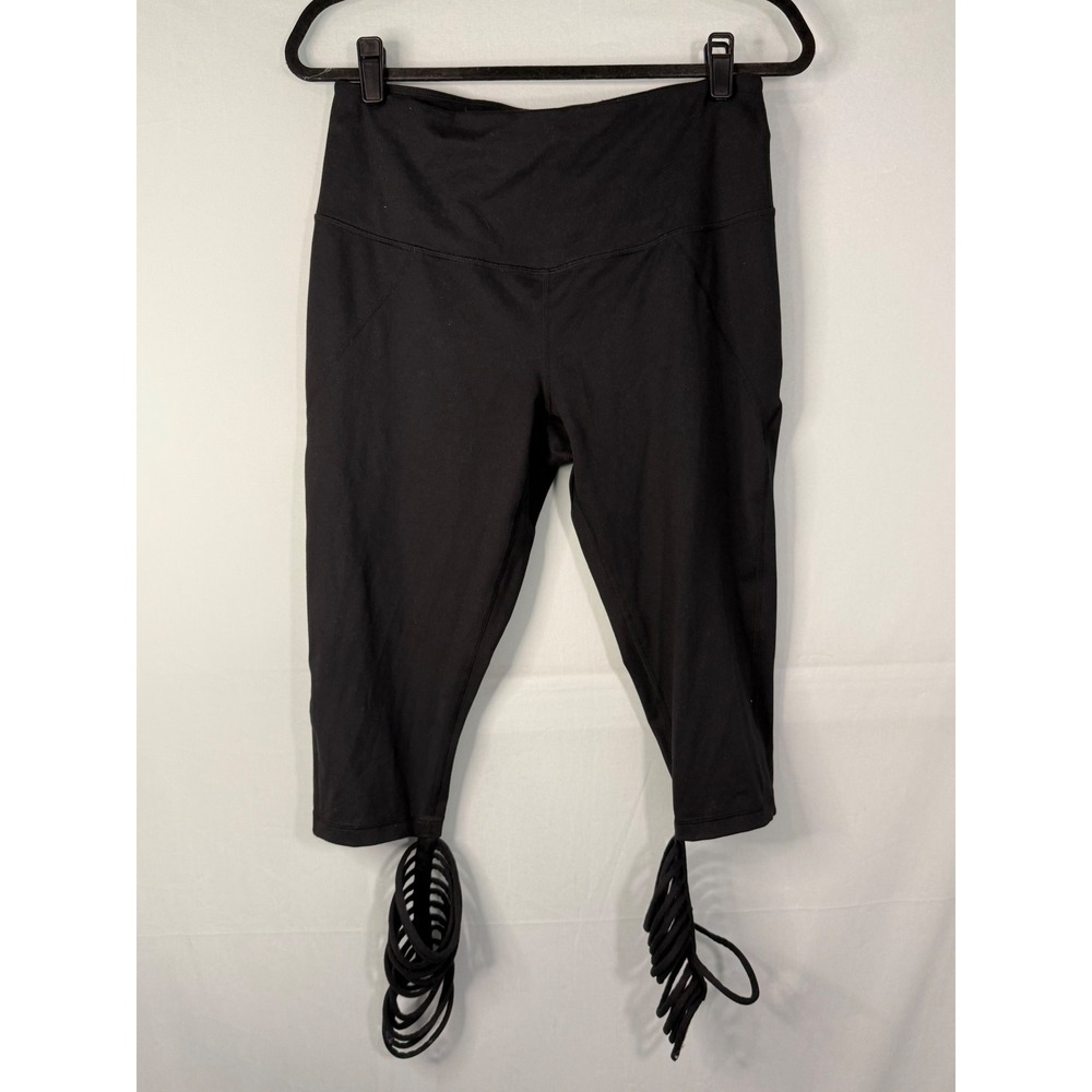 Zella Leggings Women Large Black Strappy Lattice Ankle Capri High Waist Yoga